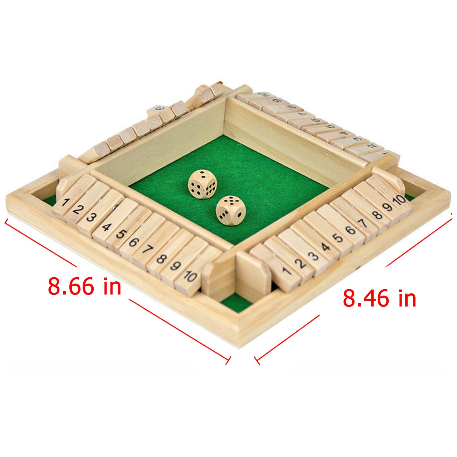 VGE Jeu de dés Shut the Box Jeu de dés en bois fermé la boîte 4 faces