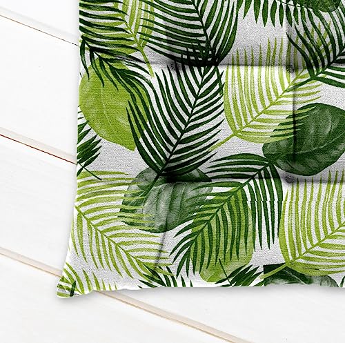 Image of Cotton Shell with Mixed Fiber Filled Printed Chair Cushion - K Green Leaf