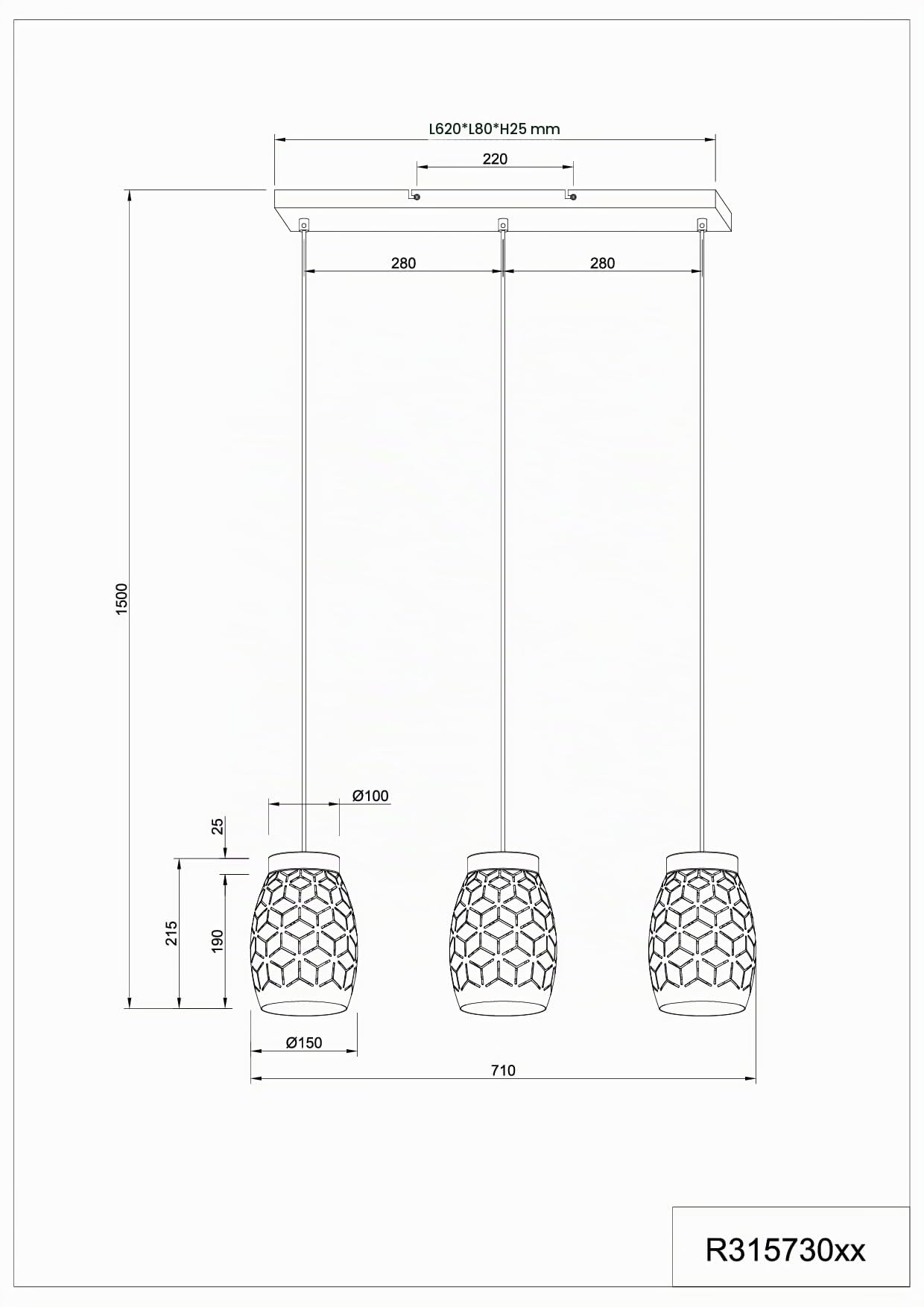 Reality Suspension Bidar R31573080, métal noir mat, bois naturel, sauf 3x E27