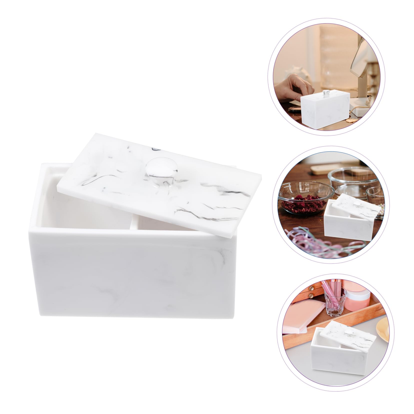 BEBEMOKO Box Toothpick Organizer Toothpick Storage Container Cotton Pad Container Beauty Sponge Holder Makeup Sponges Storage Container Make up Sponge Holder Earbud Holder Resin White