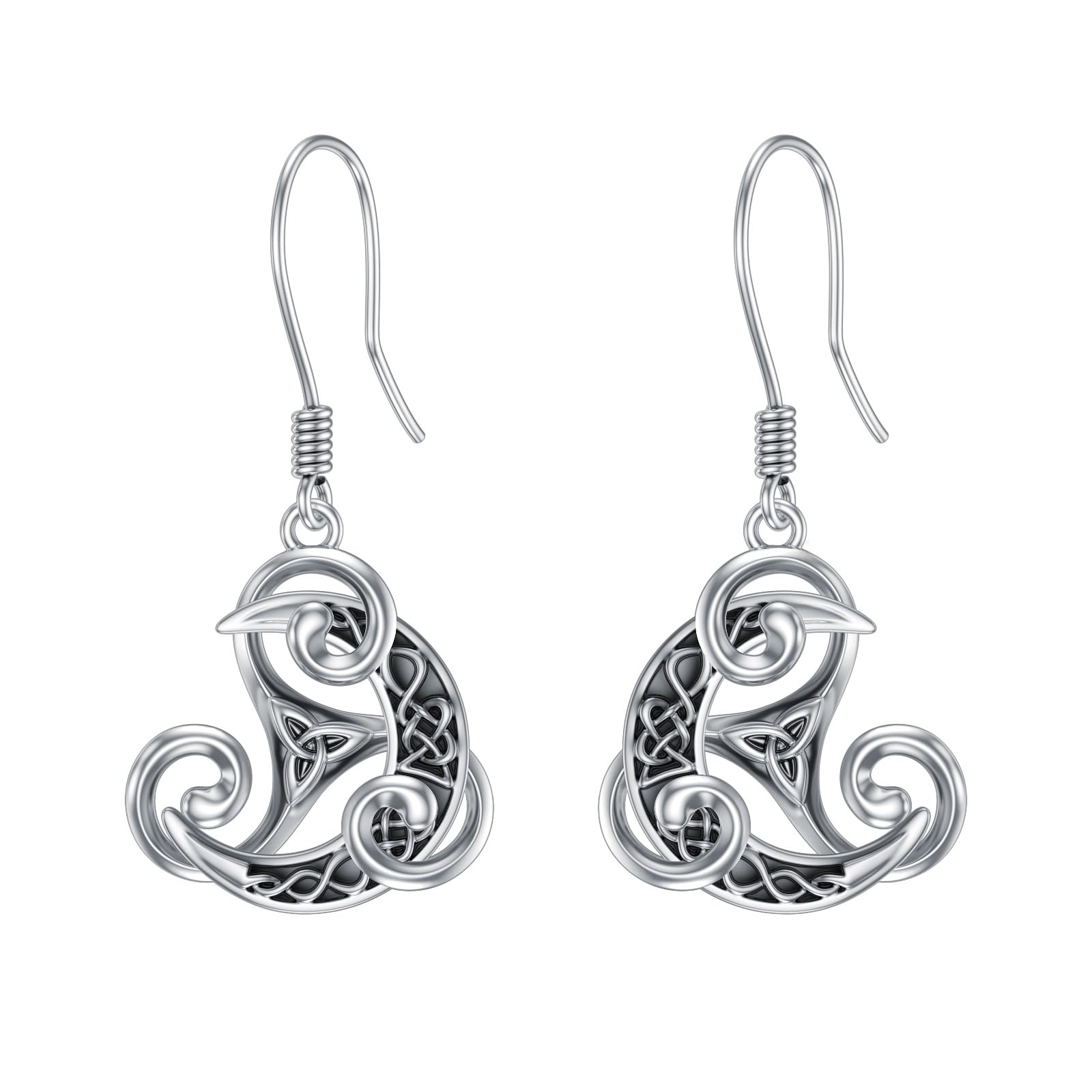 URONECeltic Knot Earrings for Women 925 Sterling Silver Celtic Moon Triskelion Earrings Triquetra Earrings Celtic Jewelry Gift for Women