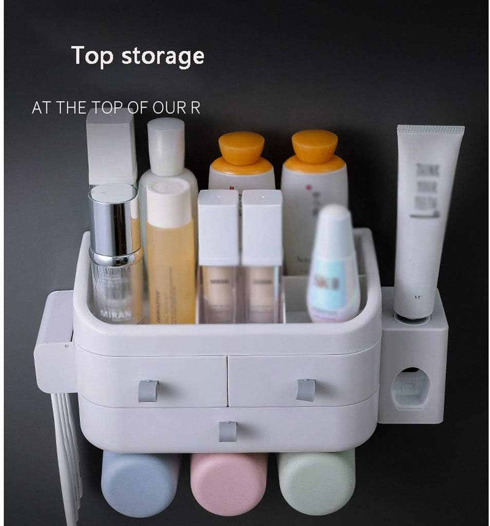 Toothbrush Holder Double Drawer with Toothpaste Wall Hanging Type No Trace Toothbrush Holder Wash Set (Size : Four) (Four)