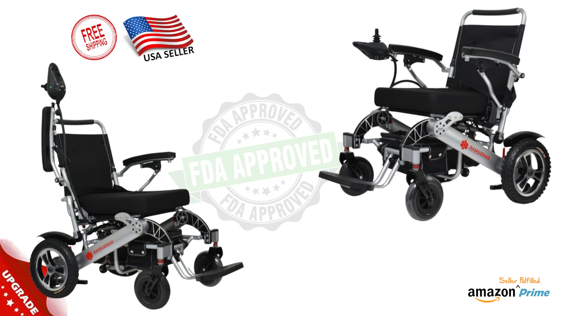 Bangeran Electric Wheelchair Folding Lightweight 50 lbs with Batteries