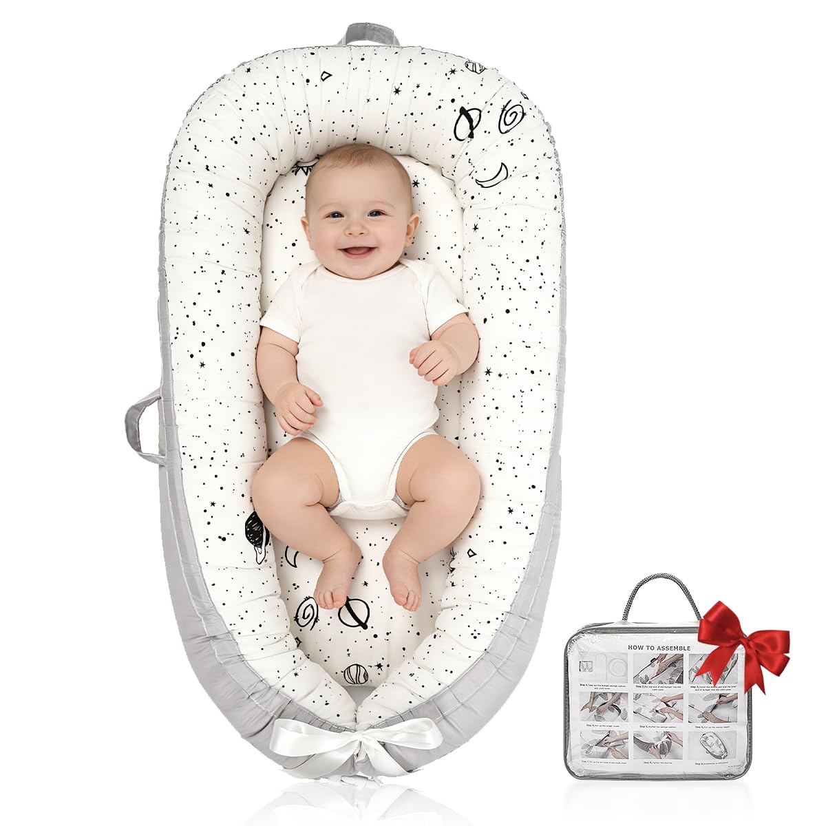 baby lounger | organic cotton infant lounger | reversible, adjustable & portable floor lounger | soft, breathable, washable cover
