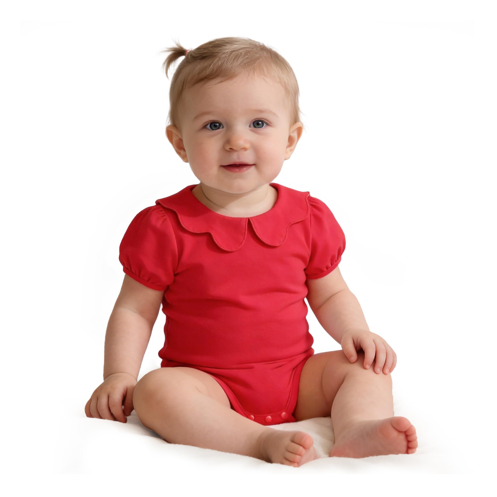 LYSMuch 0-24Mo Baby Girls Peter Pan Collar Bodysuit Toddler Ruffle Romper Short Sleeve Solid Color Clothes