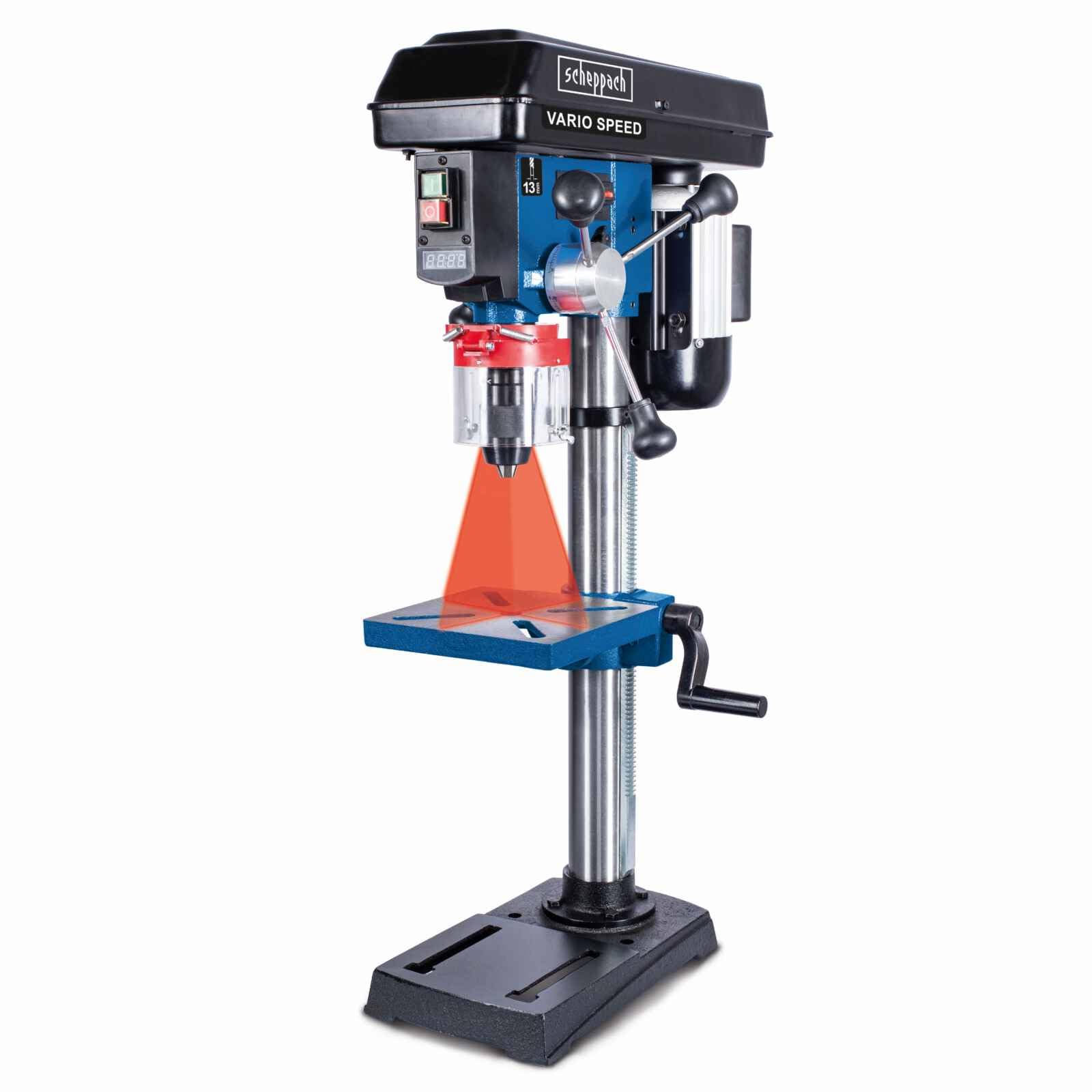 Scheppach Black Dp19vario Bench Pillar Drill | 550W | Variable Speed 440–2580Rpm | Digital Display & Laser | 13Mm Chuck