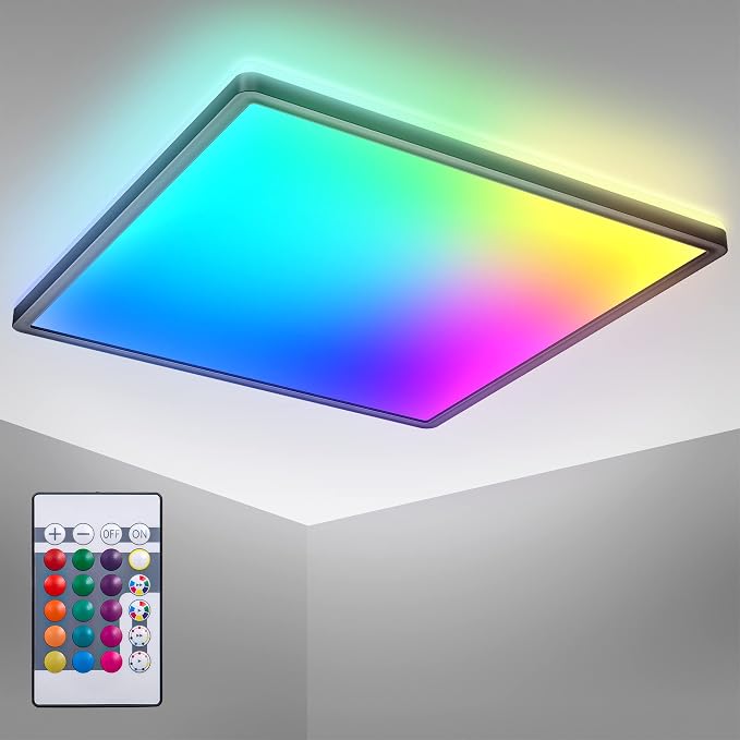 B.K.Licht I Lámpara de techo LED RGB I Panel LED ultra plano I Cambio de…