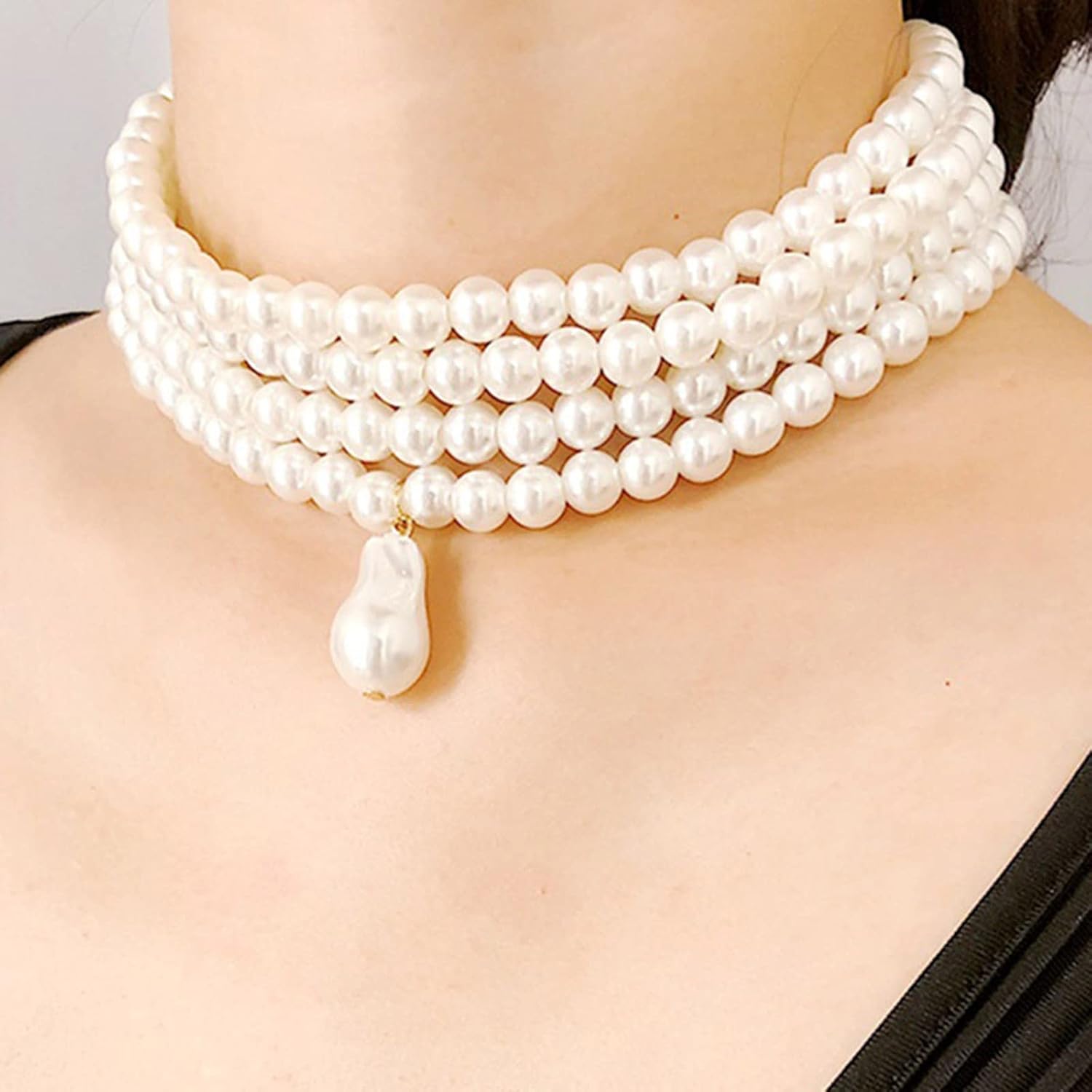 Multilayer Pearl Necklace Vintage Imitation Pearl Choker Necklace Multi-Strand Pearl Choker Necklaces Wedding Jewelry