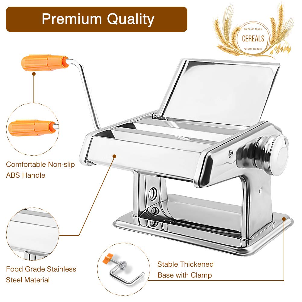 Máquina para Pasta Manual Ejoyous, Acero Inoxidable, 3 en 1, para Espaguetis, Tagliatelle, Fettuccine y Lasaña