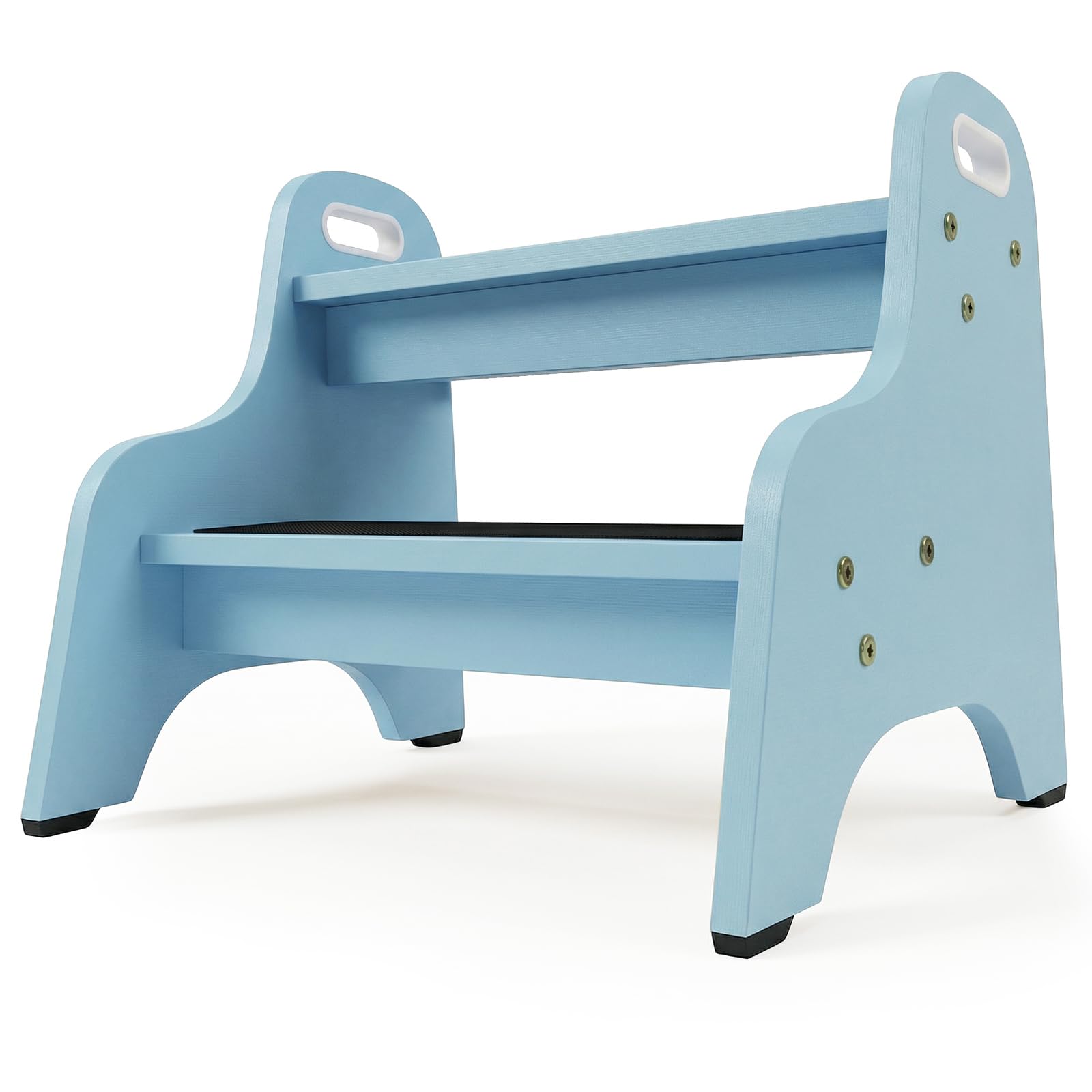 Tritthocker Kinder aus Holz – extra stabil & rutschfest, Anti-Rutsch Stufen, sichere Rundkanten, Fester Halt – ideal für Bad, Toilette & Küche (Blau)