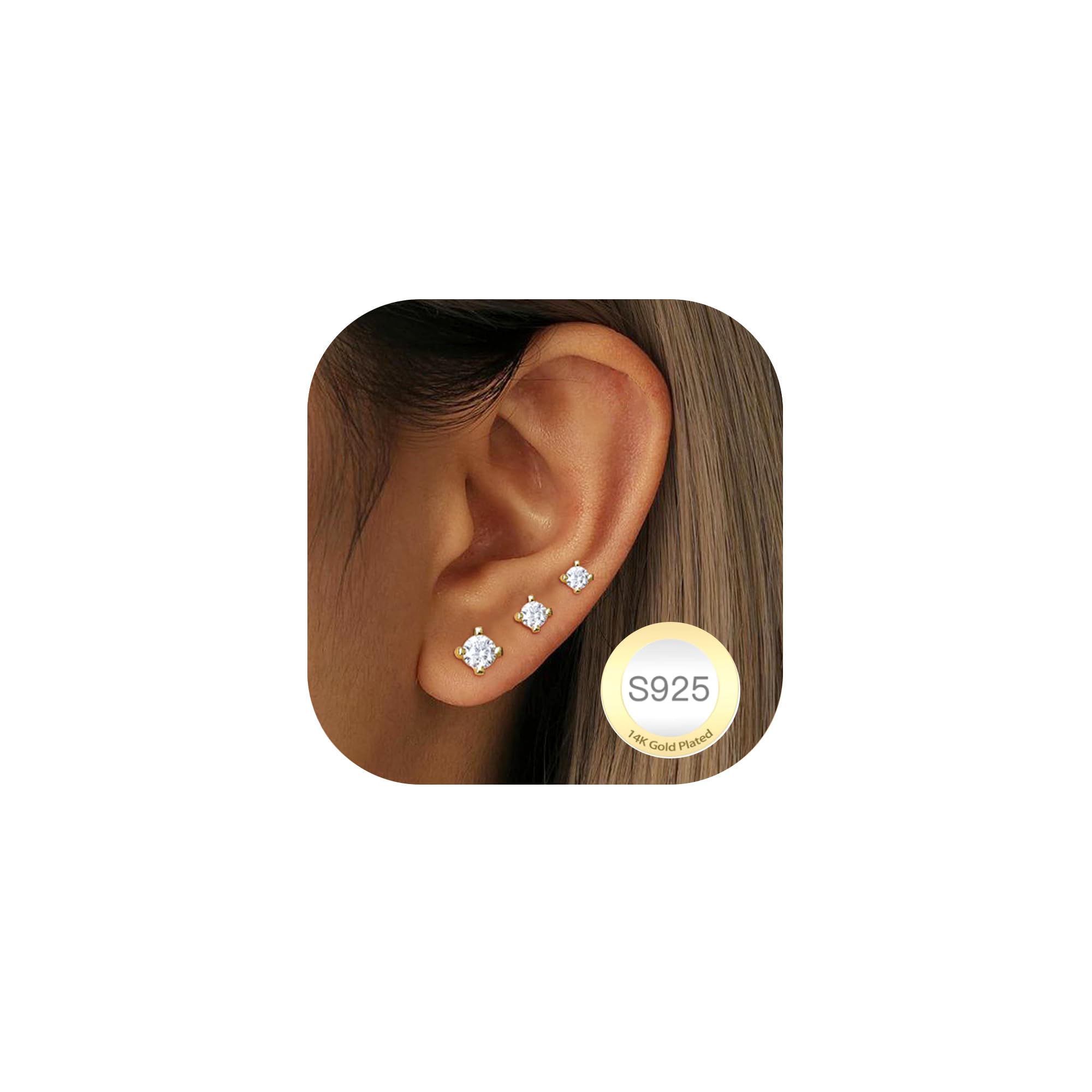 DORANA 3 Paar Ohrringe Silber 925 Für Damen Hypoallergen Ohrstecker Silber Klein 925 Damen Ohrringe Silver Huggie Sets Für Frauen Mehrere Piercings