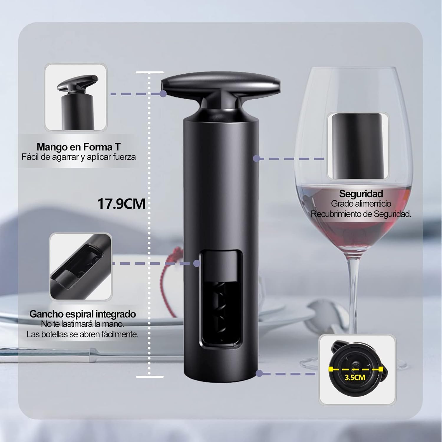 Abridor de vino sacacorchos profesional 4 en 1 con cortador de papel, vertedor, tapón de vacío, abrelatas