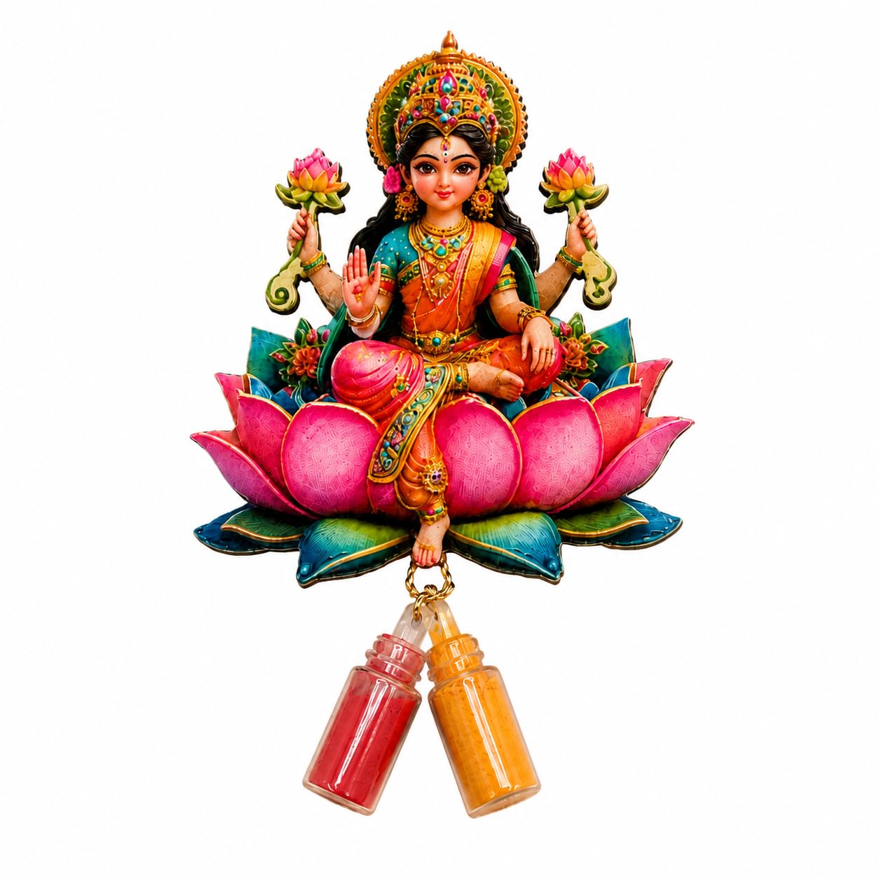 Lakshmi Ji Lotus Cutout Haldi Kumkum Bottle Set Pack of 30, Traditional Hindu Religious Gift for Women, Diwali Return Gift, Housewarming Gift, Wedding Favor & Festive Decor-image-45