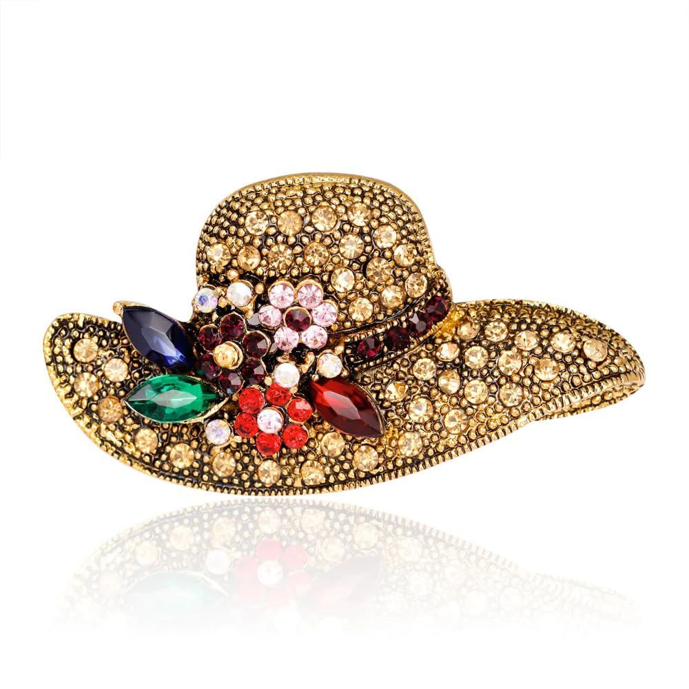 Brooch Pin Fashion Crystal Rhinestone Jewellery Pin Vintage Clothing Accessories Decoration Sun Hat, Ancient Gold Brooches for Women- S57-image-18