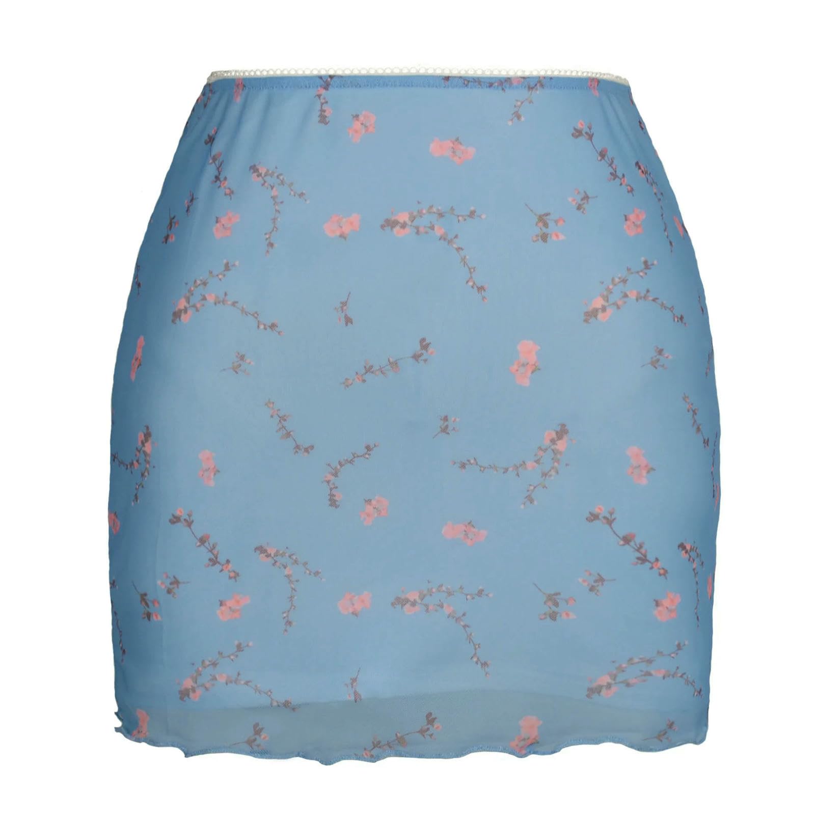 Gonna Lunga Donna Primavera E Estate Moda Stampata Maglia Alta Vita Doppio Strato Slim Fit Anca Abbigliamento Femminile-Blue-s