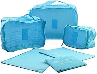 6PCS/Set Big Capacity Zipper Nylon Waterproof Women Travel Bag Luggage Organizer Packing Bag Cube Men Journey Bag-blue tt