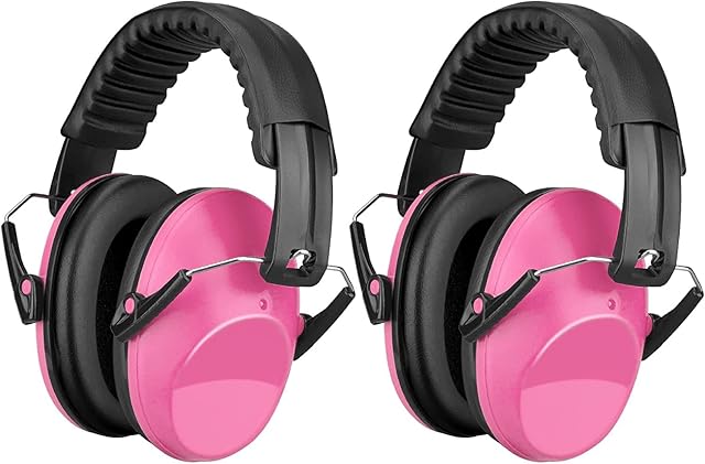 Kriogor 2 Pack Ear Defenders Children,26dB SNR Soft Kids Ear Defenders Noise Cancelling Headphones,Adjustable Adults Ear Protectors Hearing Protection Earmuffs for Autism Airport Study Shooting (Pink)