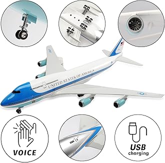 1/150 Scale Diecast Boeing 747 Airplane - US Airlines Air Force Model with Landing Gear, Voice Control, Cabin Light