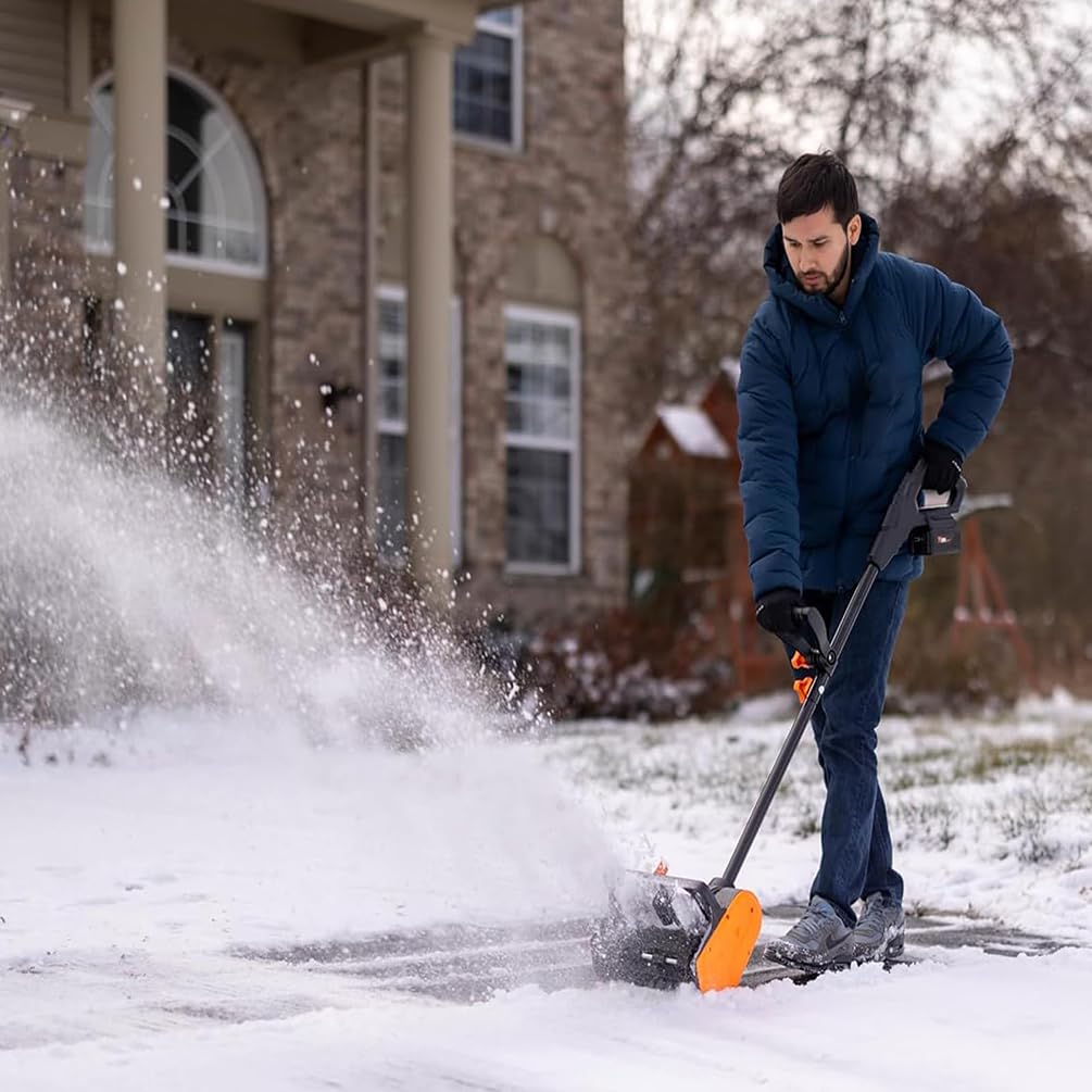 Pala da neve senza fili, spazzaneve elettrico con manico regolabile, alimentato a batteria, ricaricabile, strumento compatto per la rimozione della neve a mano (include 2 batterie)