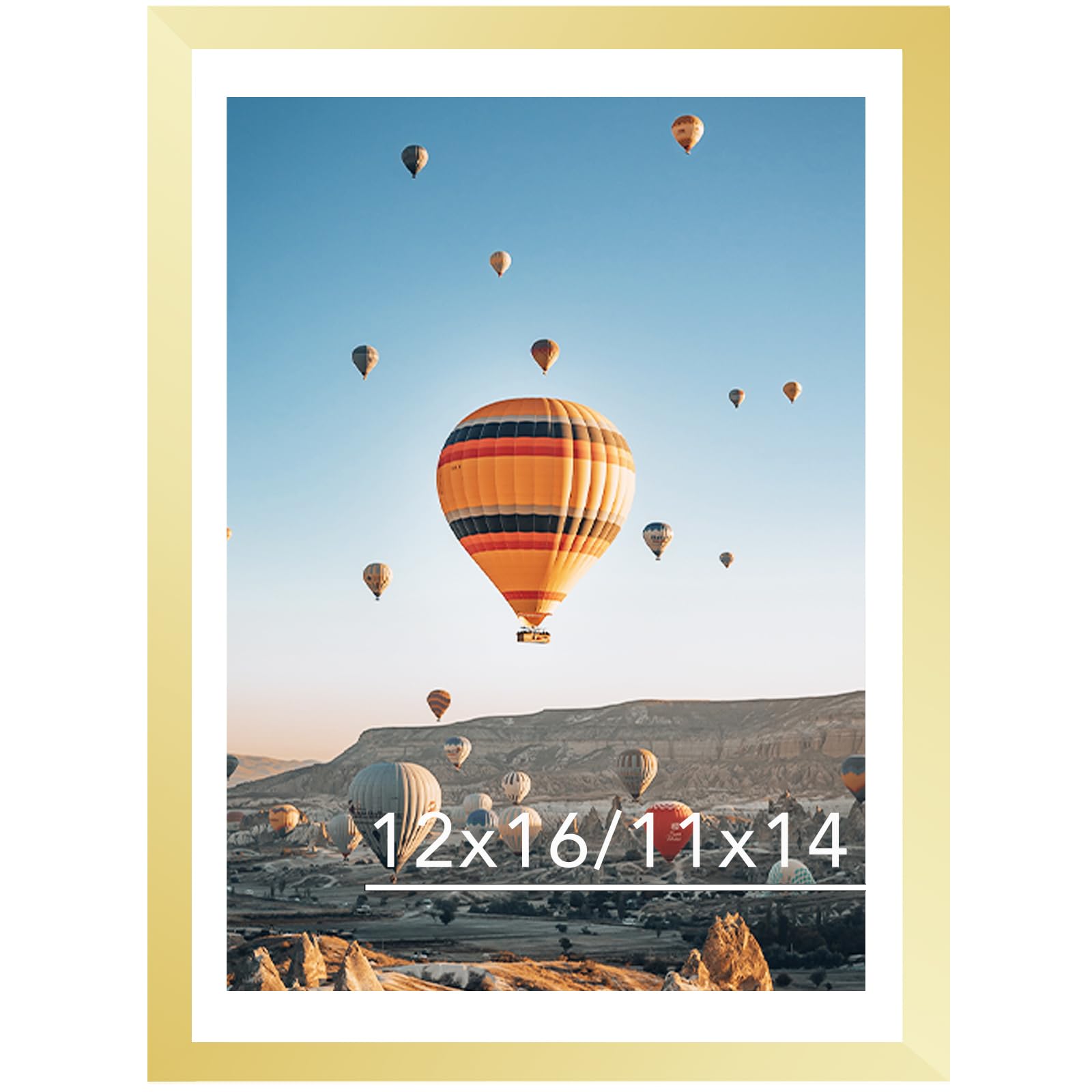 JCJMY 12x16 Picture Frame Gold with 11x14 Mat, Display Photo 11x14 with Mat or 12 x 16 Without Mat, Wall Hanging Large 12 by 16 Frame with Plexiglass, Gold