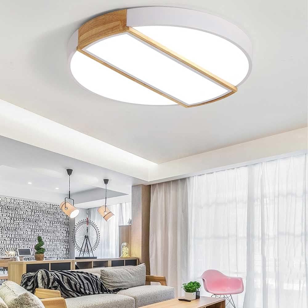Ceiling Light LED Dimmable Round Ceiling Lamp Household Ceiling Embedded Installation Lighting Modern Simple Metal Strip Wood Art Ceiling Light Energy-Saving Lamp