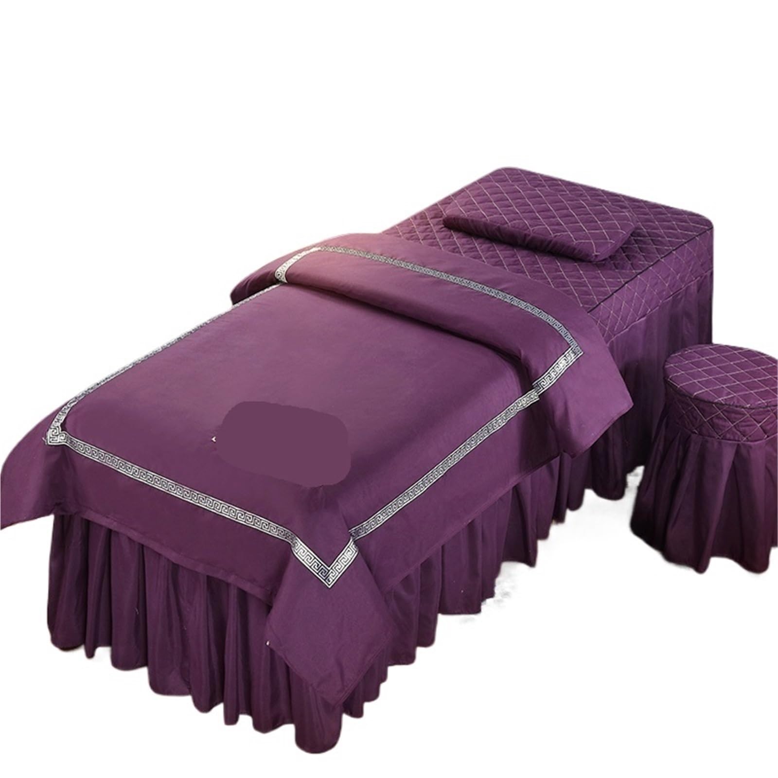 GCYEIDMA Beauty Salon Bed Cover Sets 4pcs Beauty Salon Bed Cover Massage Spa Bedskirt Pillowcase Stool Beddings Sets(PURPLE,180x70)