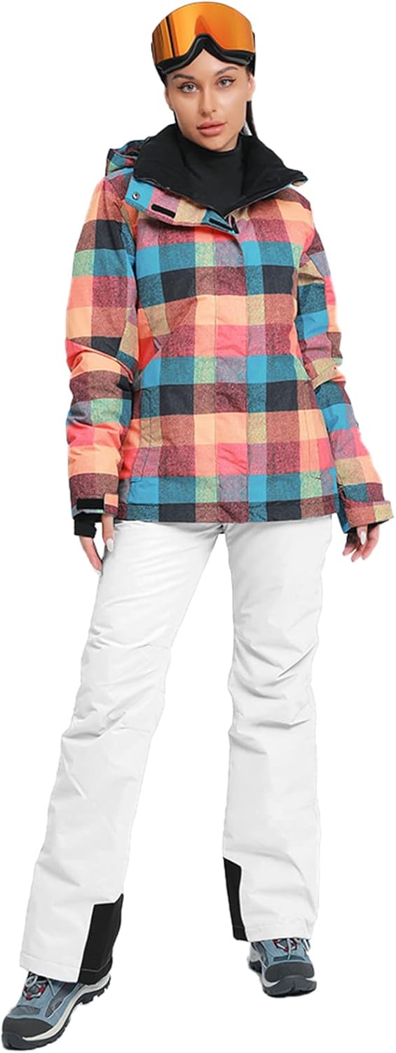 HOTIAN Women's 2 Piece Ski Jackets and Pants Set Skisuit Colorful Waterproof Windproof Insulated Snowsuit Snowboarding Coat