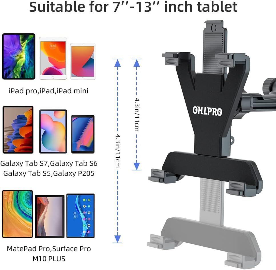 OHLPRO Tablet Holder Car Air Vent Mount, Universal Dashboard Windshield 2-in-1 Cradle TPU Suction Sticky Gel for iPad/iPad Mini Samsung Galaxy Size 6"- 10.5" All Tablets (Black)