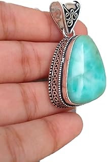 Natural Larimar Pendant, Unique Shape Pendant, Bridesmaid Gift Pendant, Statement Pendant, Healing Crystal Pendant, Boho Pendant, Dominican Larimar Pendant, Cabochon Pendant, Wedding Pendant