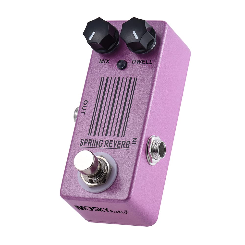 POENVFPO MOSKY MP-51 Mini Pedale Effetto per Chitarra Spring Reverb, Struttura in Metallo, True Bypass, Controllo Mix Regolabile, Indicatore LED per Chitarra Elettrica