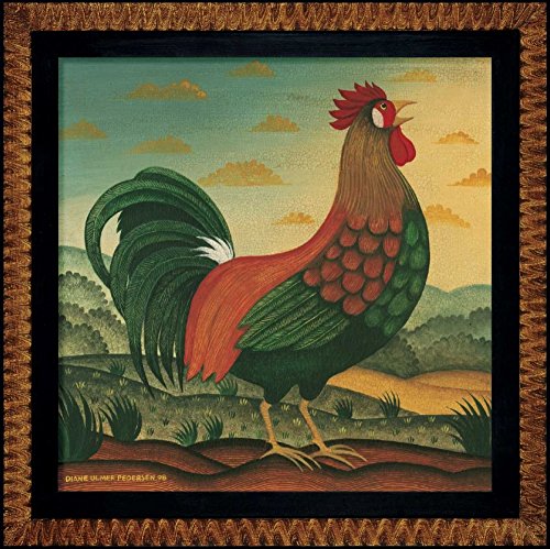 Image sur toile roulée Coq Pedersen Diane - Carré de cuisine - Impression sur toile - Poules - Animaux de la ferme - Rouge, vert, bleu - 14_X_14_in