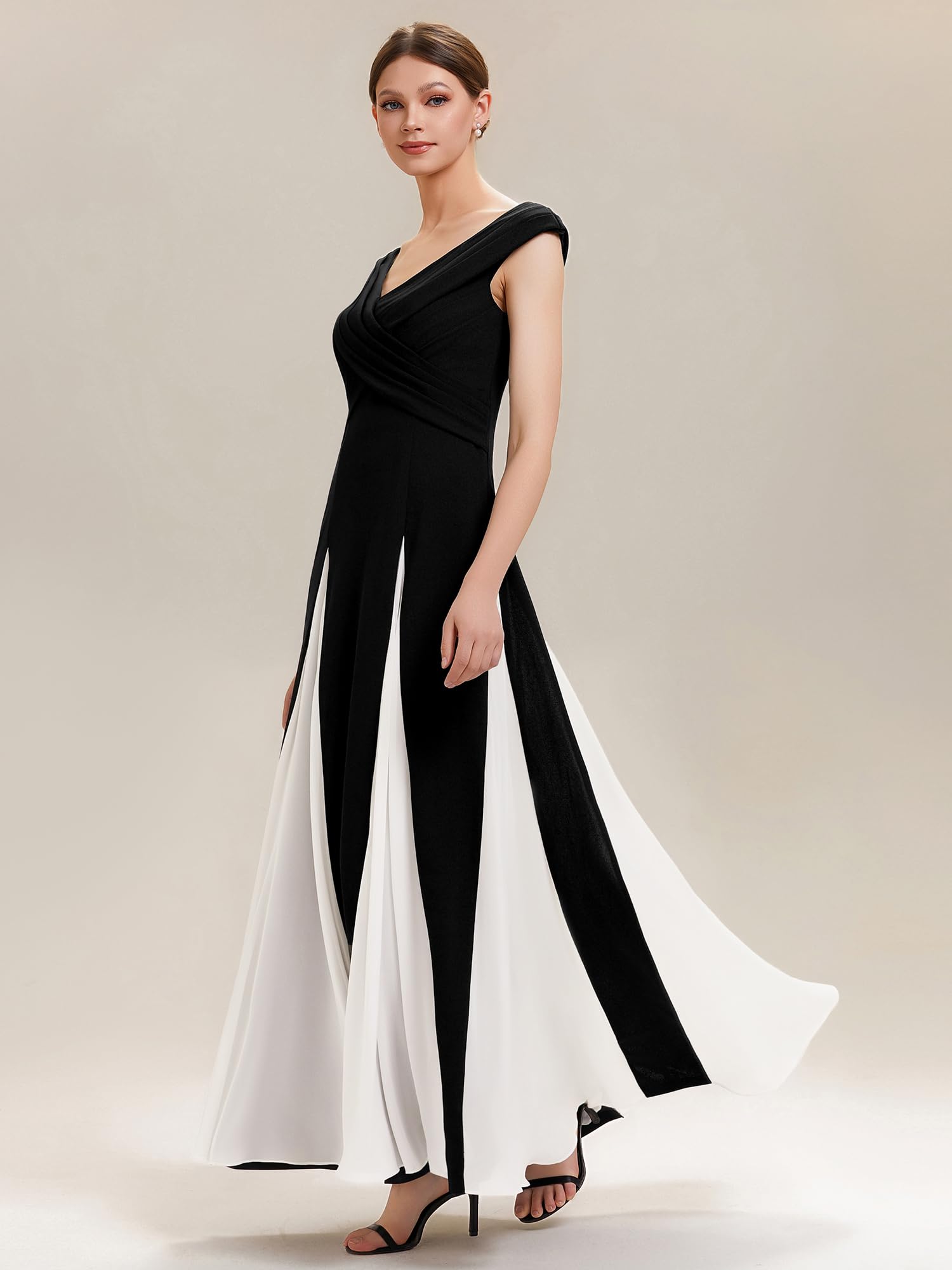 Ever-Pretty Robes d'invité de Mariage Encolure en V Manches Courtes Tricot Maxi Robe évasée EG02649