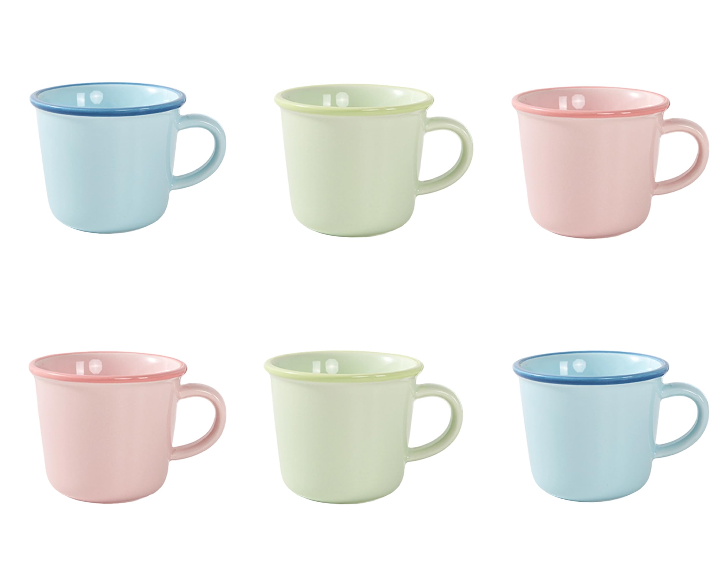 Nexvoro 12 Ounce (360ml) Porcelain Coffee Mugs, Set of 6 Mugs for Coffee, Tea, Milk, Cocoa, 2Pink, 2Mint Green, 2Light Blue — image 1