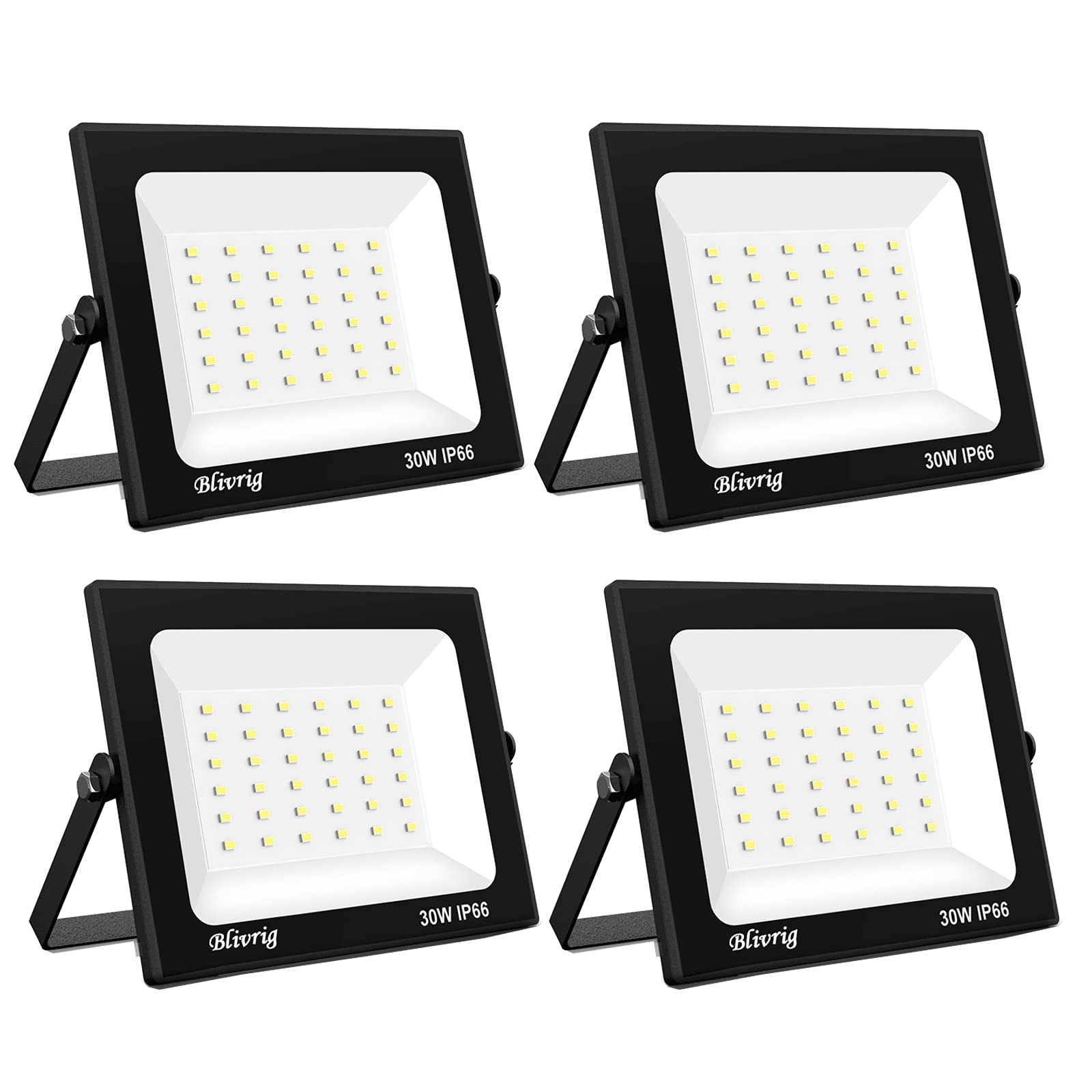 4PCS 30W Projecteur LED Exterieur Blanc Froid Eclairage 6500K, 1000LM Spot LED Extérieur IP66 Imperméable Mur Plafond Sol, pour Terrasse, Patio, Chemins, Stades, Usines, Garage, Jardi