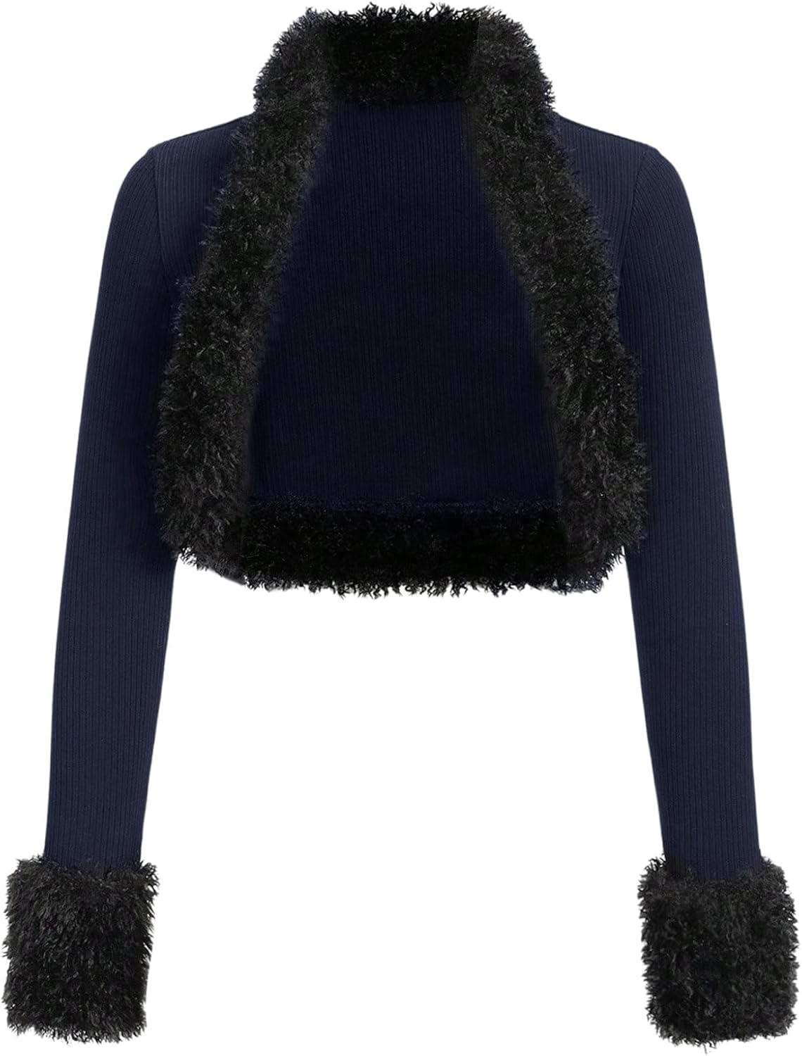 MakeMeChic Women's Faux Fur Open Front Coat Valentines Fuzzy Long Sleeve Crop Jacket Outerwear - Image 3