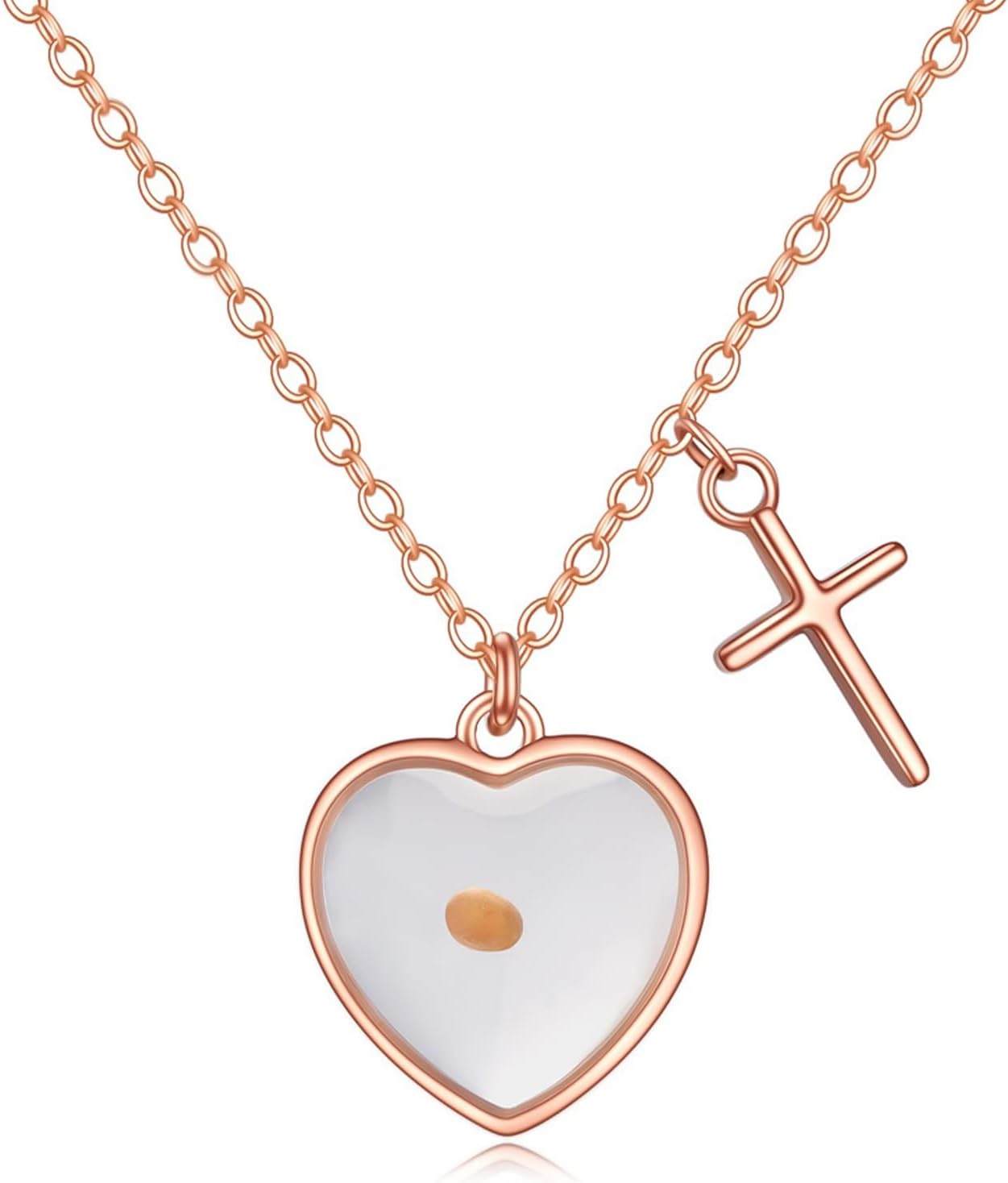 HETICA Mustard Seed Necklace for Women Stainless Steel Heart Pendant with Cross Charm Christian Faith Jewelry Gift