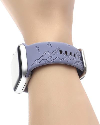 Vista 11 de Mountain Range - Correa de silicona grabada compatible con Apple Watch 38 40 1.614 in 42 44 45 46 1.929 in para mujeres y hombres, correa