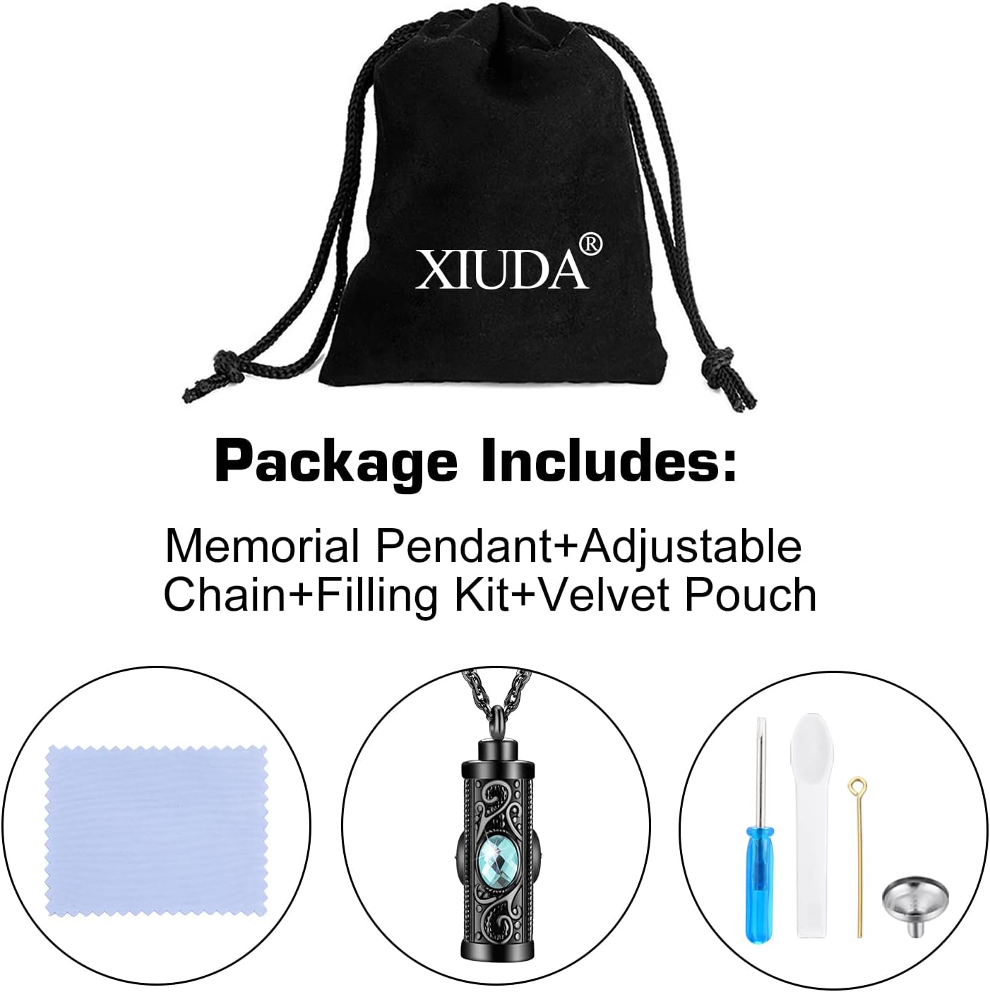 XIUDA Crystal Cremation Urn Necklace for Ashes Keepsake Stainless Steel Memorial Pendant with Flower - Image 7