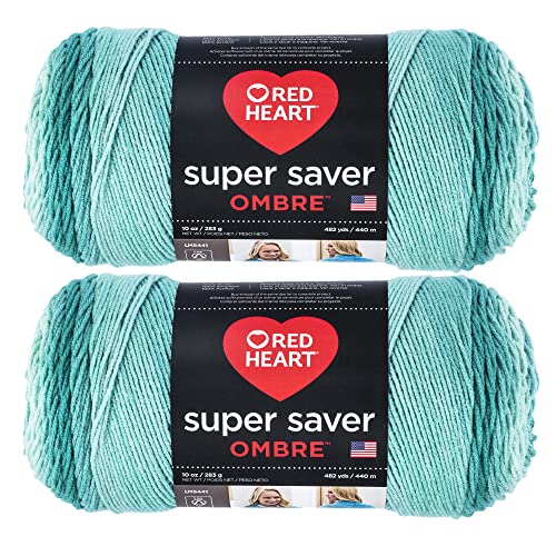 Image of Red Heart Super Saver Jumbo Spearmint Ombre Yarn - 2 Pack of 283g /10oz - Acrylic - 4 Medium (Worsted) - 482 Yards - Knitting /Crochet