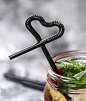 Vista 3 de ALINK 200 popotes flexibles de plástico negro para beber, 10.3 pulgadas, extra largas, desechables, extensibles, flexibles, para fiestas