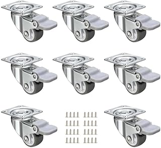JGJC 1" Low Profile Casters 8 Pack, Soft Rubber Swivel Castor Wheels for Furniture, Small Locking Wheels with 360 Degree Top Plate, 100 lbs Load Capacity for Casters Set of 4, with 32pcs Screws