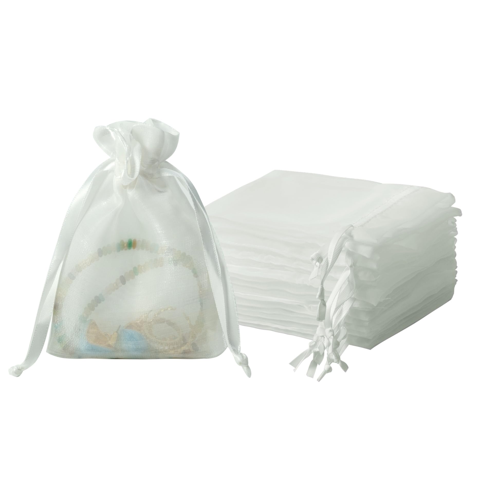 QIANF 20 Pcs White Small Organza Bags 4X6 inch for Wedding Favors with Drawstring, Mini Mesh Gift Bags Jewelry Pouch for Candy Bridal Shower Party Favor Baby Shower Christmas — image 1