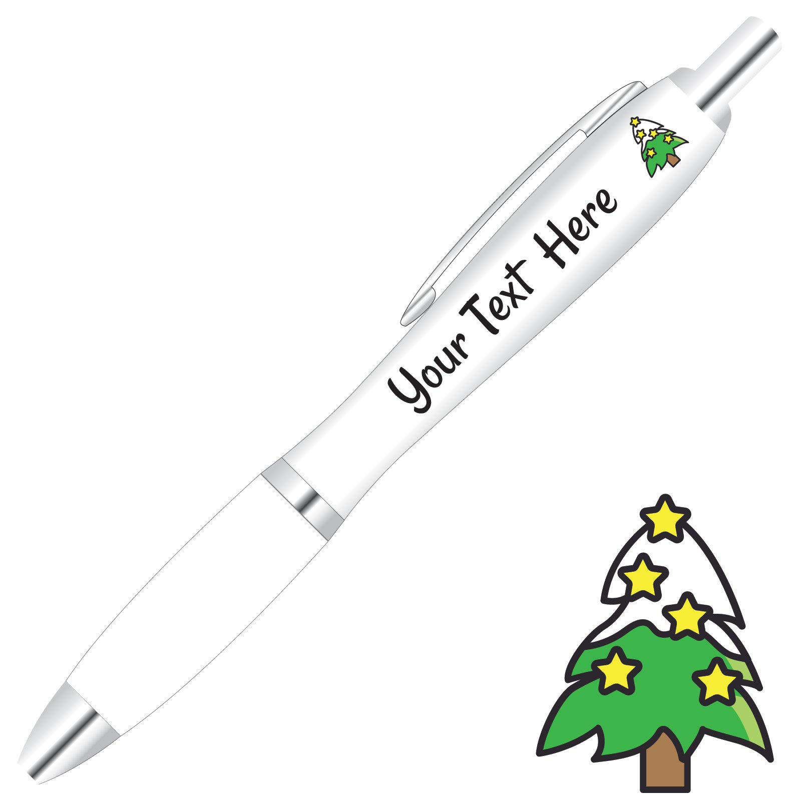 Full Colour Printed Personalised Christmas Pens *Qty - 50* - Clear Pen Grips *Tree Design*