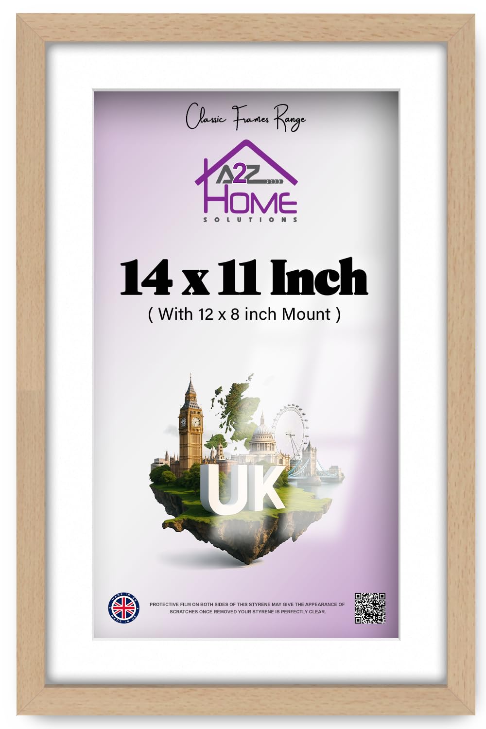 A2Z Home Solutions — Elegant Rectangle 14 X 11 Inch Poster And Picture Frame With 30.48 X 20.32 Cm White Mount And Solid Engineered Wood Finish With Hanging Hooks (35.56 X 27.94 Cm) Beech