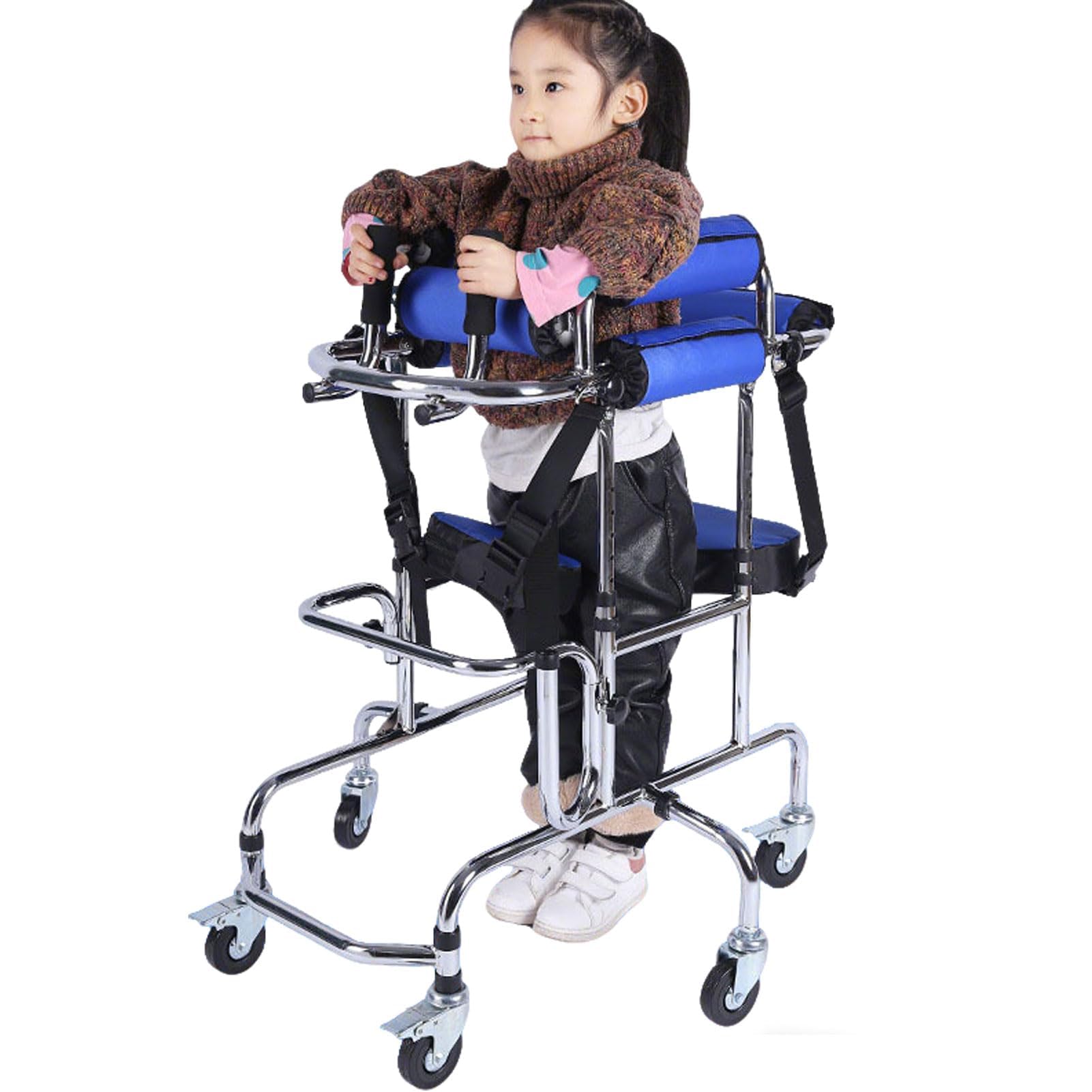 GNbow Adjustable Height Toddler Walker for Disabled Children with Cerebral Palsy, Paediatric Walking Aid with 6 Wheels Anti Tilt Design, Portable Upright Walker for Cerebral Palsy Rehab