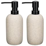 2pcs Hand Soap Dispenser Set - Sandstone Textured Resin Liquid Soap Dispenser for Bathroom & Kitchen Countertop, Matte Beige