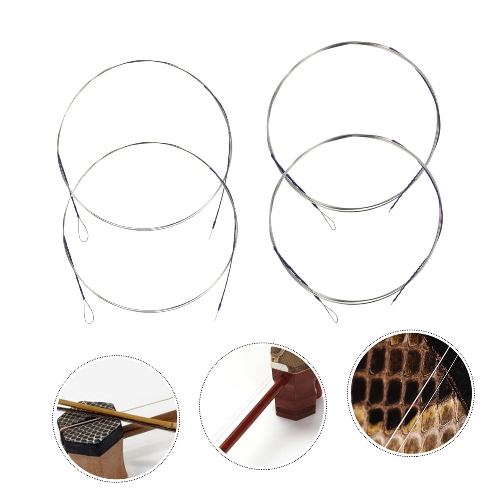 VICASKY 4 Stück Mandolinen-Saiten mit Schlaufenende,Mandolinen-Ersatzsaiten aus Edelstahl traditionelle Metal Erhu Teile Chinesische String nationale Instrumente Zubehör
