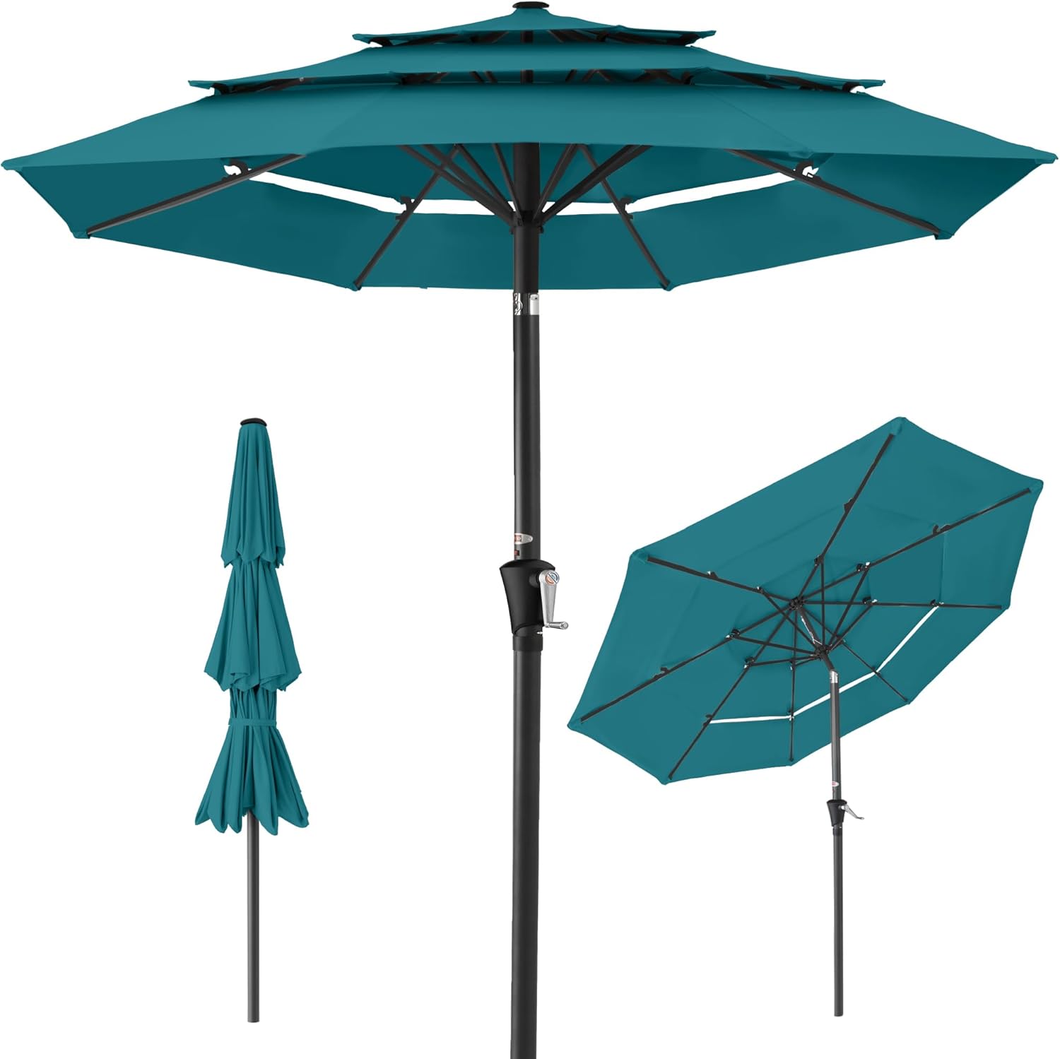 Best Choice Products 10ft 3-Tier Market Patio Umbrella, Outdoor Sun Shade with Tilt, Crank Lift, 8 Ribs for Backyard, Deck, Poolside