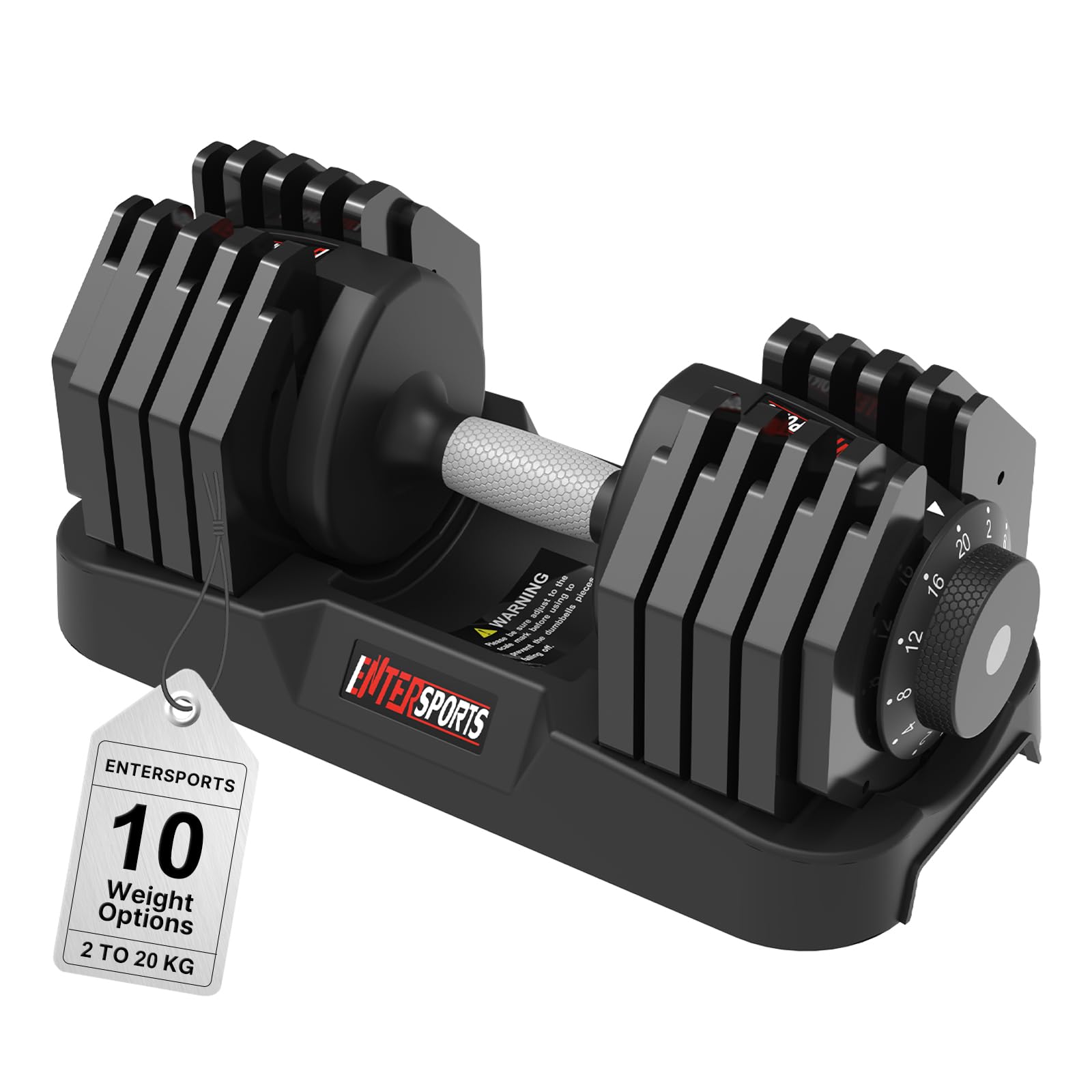 EnterSports 20kg Adjustable Dumbbells, 10 Dumbbell Weights Levels(2-20kg) for Space-Saving, Anti-Slip Handle with Safety Locking Mechanism, Home Gym Strength Training Equipment for Full Bodybuilding