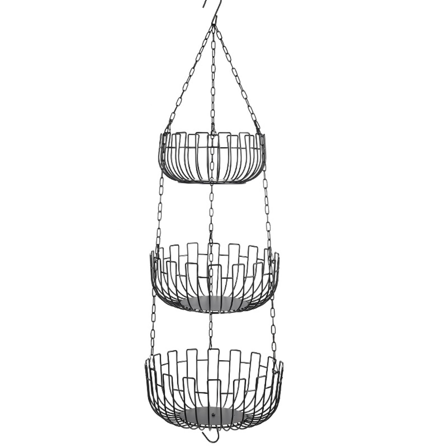 Cesta de frutas de 3 niveles para colgar, organizador de alimentos rústico de metal